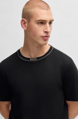 Camiseta de punto de algod&oacute;n con logo en el cuello, Negro