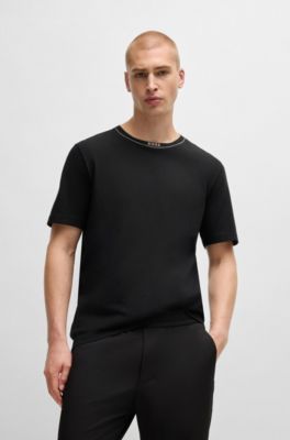 Camiseta de punto de algod&oacute;n con logo en el cuello, Negro