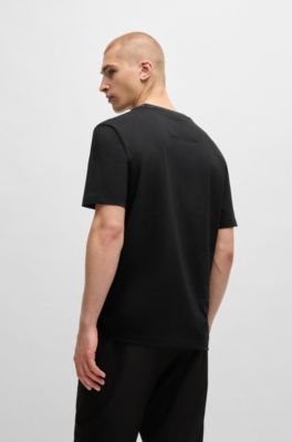 Camiseta de punto de algod&oacute;n con logo en el cuello, Negro