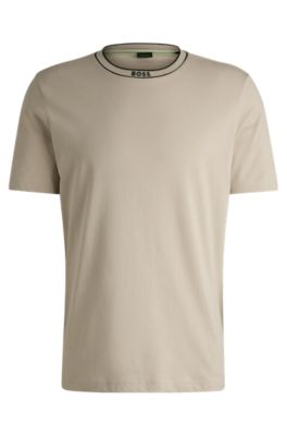 BOSS - Cotton-jersey T-shirt with logo collar - Light Beige