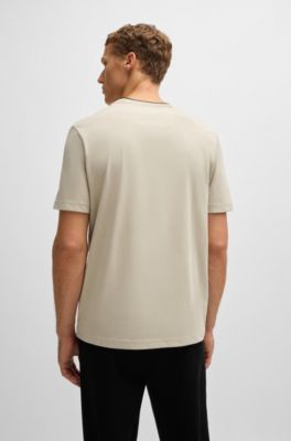 Cotton-jersey T-shirt with logo collar, Light Beige