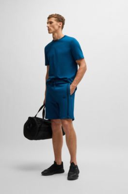 Cotton-jersey T-shirt with logo collar, Light Blue