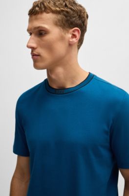 Cotton-jersey T-shirt with logo collar, Light Blue