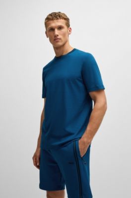 Cotton-jersey T-shirt with logo collar, Light Blue