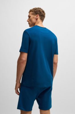 Cotton-jersey T-shirt with logo collar, Light Blue