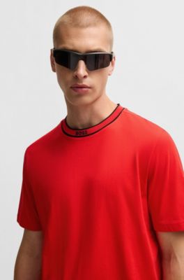 Cotton-jersey T-shirt with logo collar, Light Red