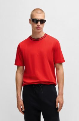 Cotton-jersey T-shirt with logo collar, Light Red
