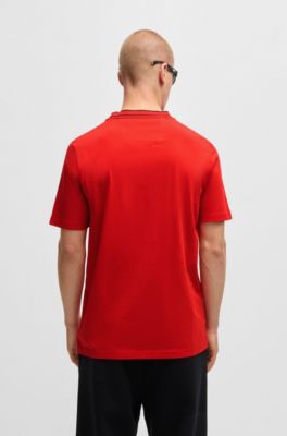 Cotton-jersey T-shirt with logo collar, Light Red