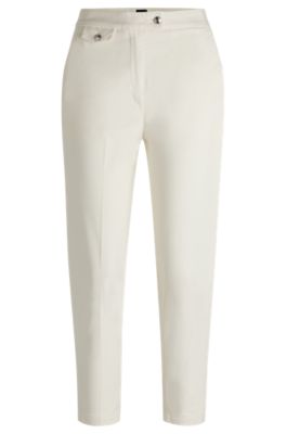 Hugo Boss Casual Trousers In Stretch-cotton Satin In White