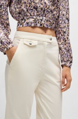 Pantalon d&eacute;contract&eacute; en satin de coton stretch, Blanc