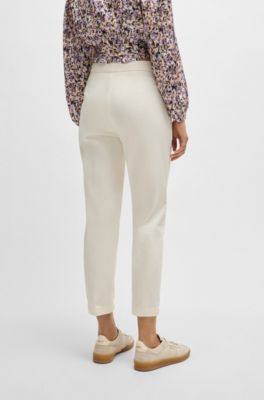 Pantalon d&eacute;contract&eacute; en satin de coton stretch, Blanc