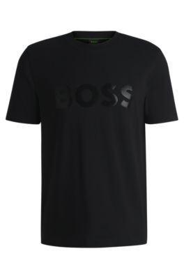 BOSS Cotton jersey T shirt with mirror effect logo print Black