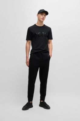 Camiseta de punto de algod&oacute;n con logo estampado con efecto de espejo, Negro