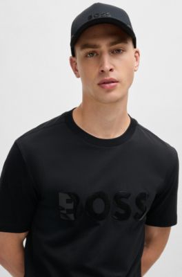 Camiseta de punto de algod&oacute;n con logo estampado con efecto de espejo, Negro