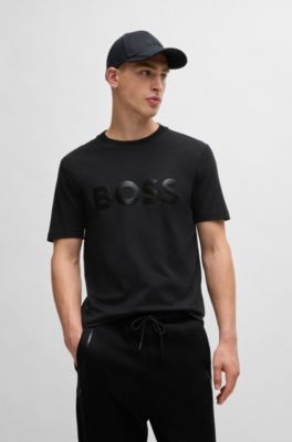 Camiseta de punto de algod&oacute;n con logo estampado con efecto de espejo, Negro