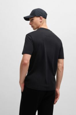 Camiseta de punto de algod&oacute;n con logo estampado con efecto de espejo, Negro