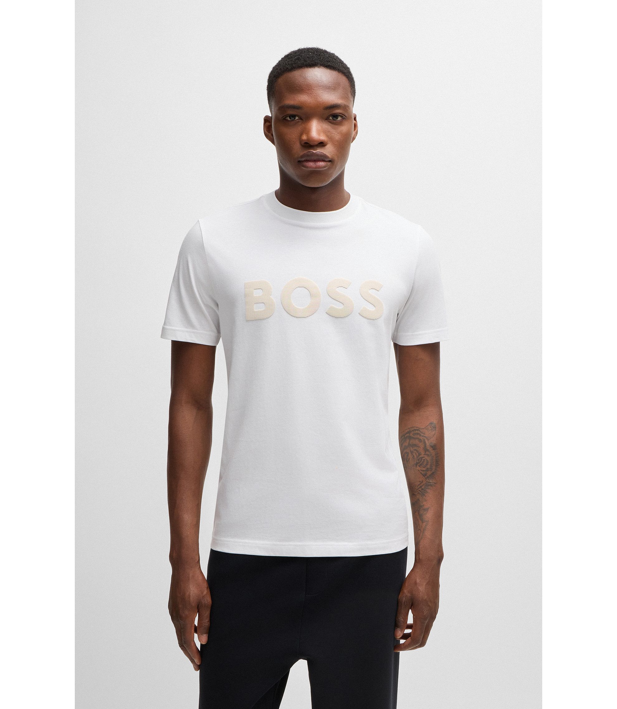 BOSS - Cotton-jersey T-shirt with mirror-effect logo print BOSS - Cotton-jersey T-shirt with mirror-effect logo print