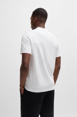 Camiseta de punto de algod&oacute;n con logo estampado con efecto de espejo, Blanco