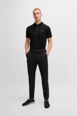 Polo de punto de algod&oacute;n con logo de efecto espejo, Negro