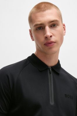 Polo de punto de algod&oacute;n con logo de efecto espejo, Negro