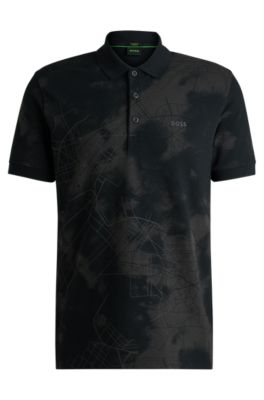 BOSS - Polo shirt with decorative reflective print - Black
