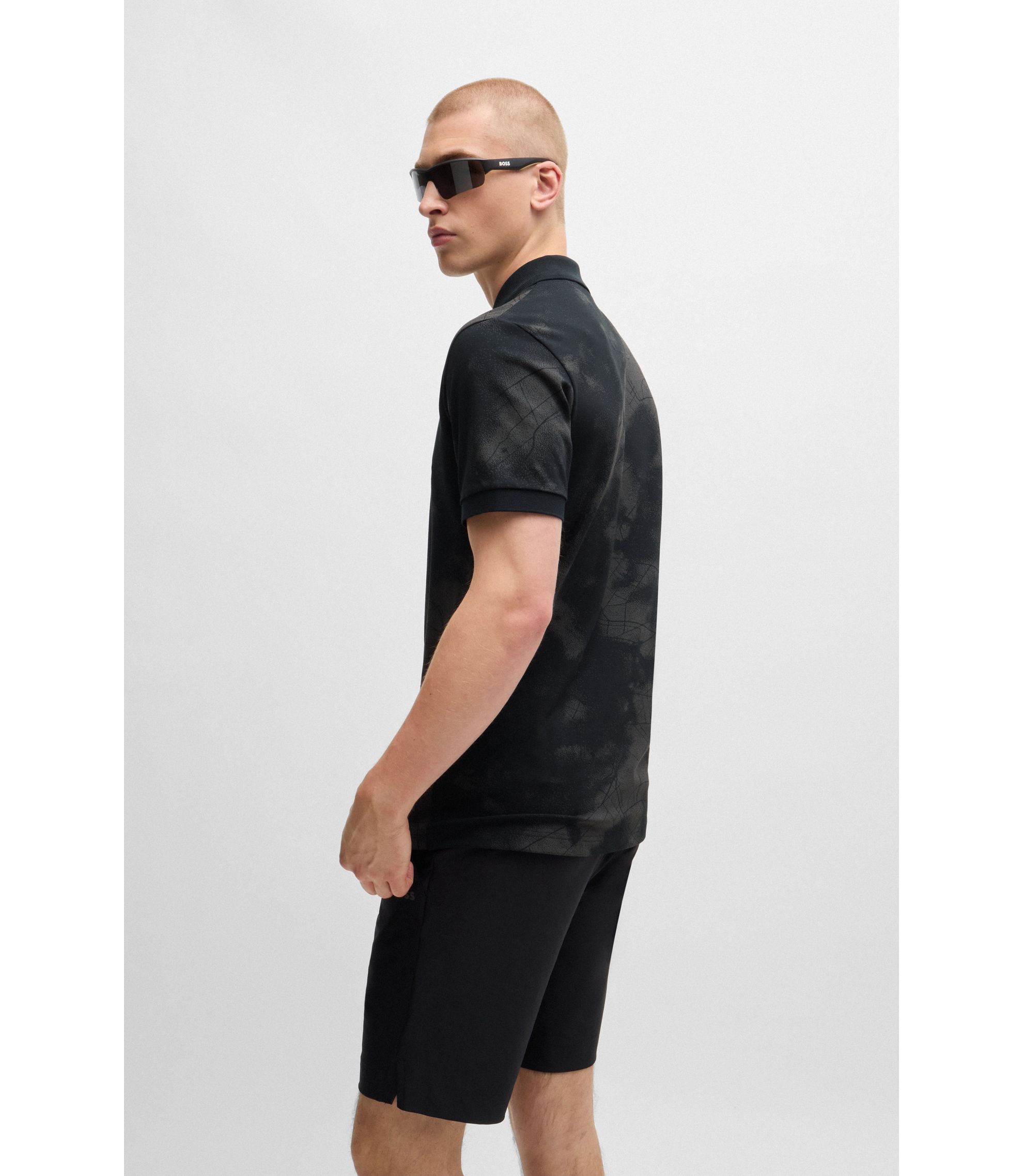 BOSS - Polo shirt with decorative reflective print - Black