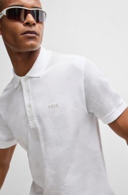 Polo shirt with decorative reflective print, White
