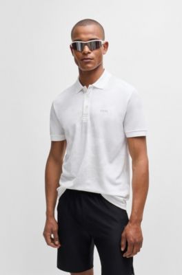 Polo shirt with decorative reflective print, White