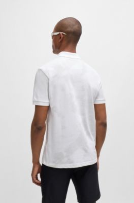 Polo shirt with decorative reflective print, White