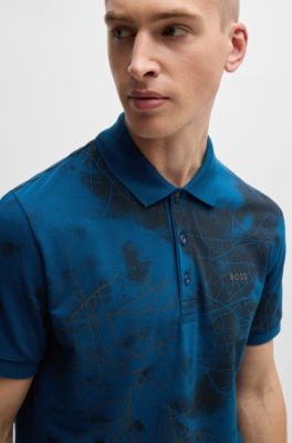 Polo shirt with decorative reflective print, Light Blue
