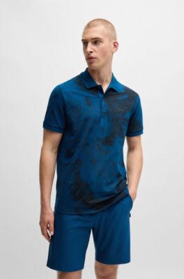 Polo shirt with decorative reflective print, Light Blue