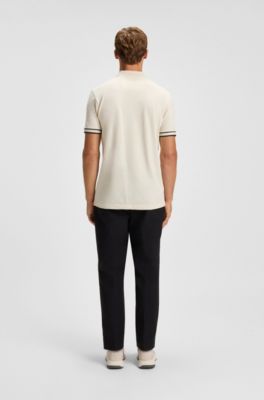 Zip-neck polo shirt in stretch-cotton piqu&eacute;, White