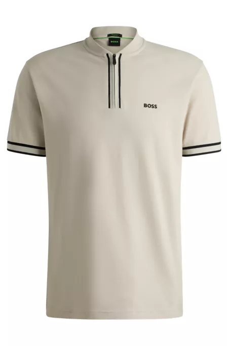 Zip-neck polo shirt in stretch-cotton piqué