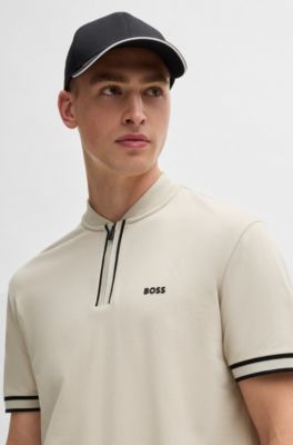 Polo con cuello con cremallera en piqu&eacute; de algod&oacute;n el&aacute;stico, Beige claro