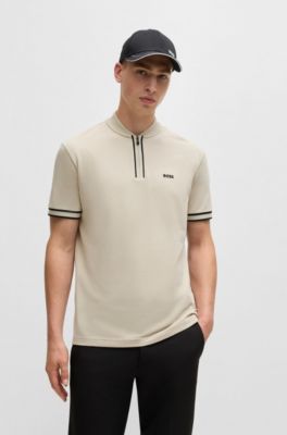 Polo con cuello con cremallera en piqu&eacute; de algod&oacute;n el&aacute;stico, Beige claro