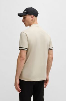 Polo con cuello con cremallera en piqu&eacute; de algod&oacute;n el&aacute;stico, Beige claro