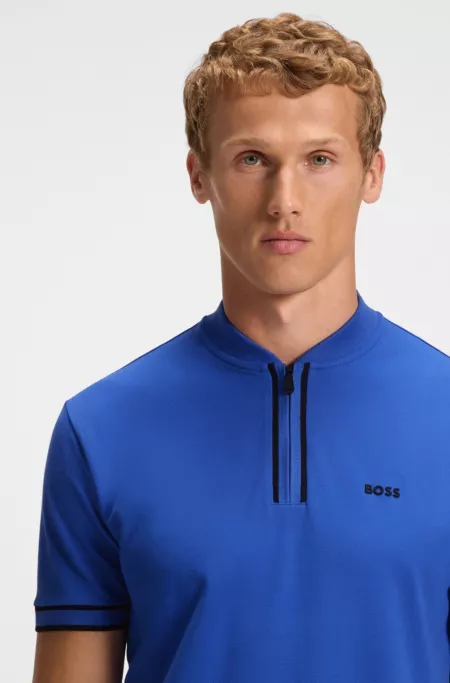 Zip-neck polo shirt in stretch-cotton piqué