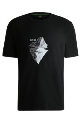 Hugo Boss Stretch-cotton T-shirt With Printed And Embroidered Artwork In Black