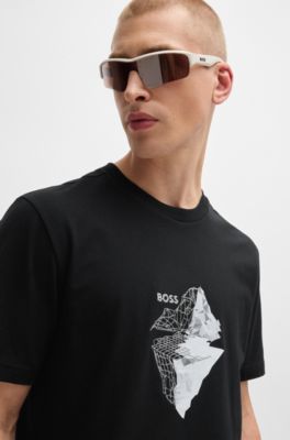 T Shirt Boss Pour Homme Noir En Coton Col Rond Imprime Taille M
