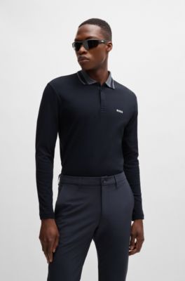 Interlock-cotton polo shirt with contrast logo, Dark Blue