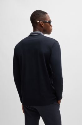Interlock-cotton polo shirt with contrast logo, Dark Blue