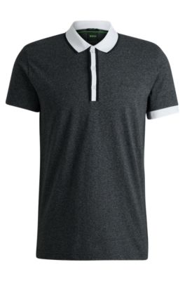 Polo en coton moulin&eacute; avec rayures, Blanc