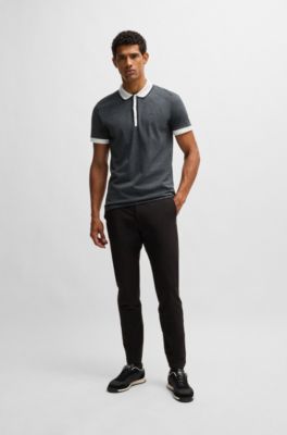 Polo en coton moulin&eacute; avec rayures, Blanc