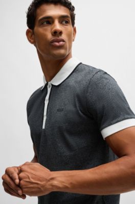 Polo en coton moulin&eacute; avec rayures, Blanc