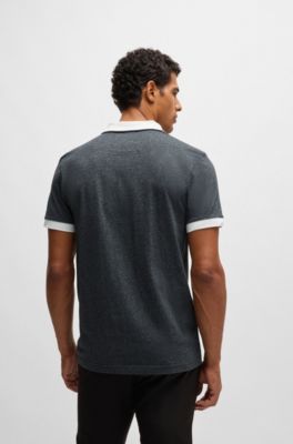 Polo en coton moulin&eacute; avec rayures, Blanc