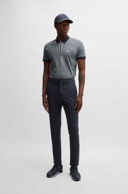 Mouliné-cotton polo shirt with striped trims