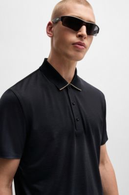 Quick-dry stretch-jersey polo shirt with logo detail, Black