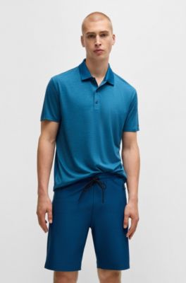 Quick-dry stretch-jersey polo shirt with logo detail, Light Blue