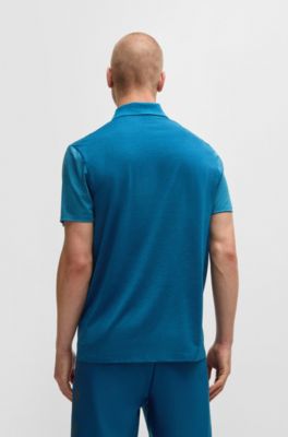 Quick-dry stretch-jersey polo shirt with logo detail, Light Blue