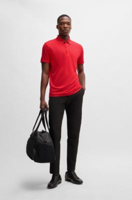 Quick-dry stretch-jersey polo shirt with logo detail, Light Red